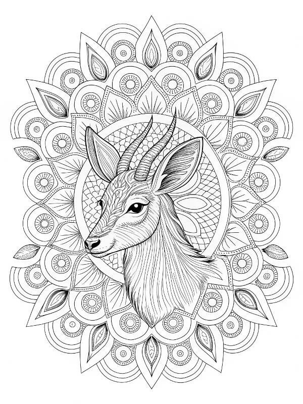 Mandala with Antelope Coloring Page