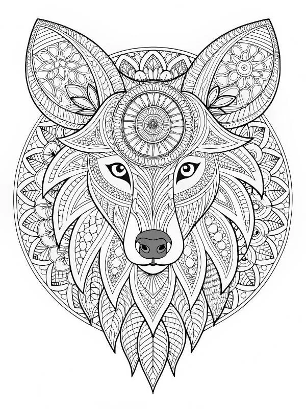 Wolf Mandala Coloring Page