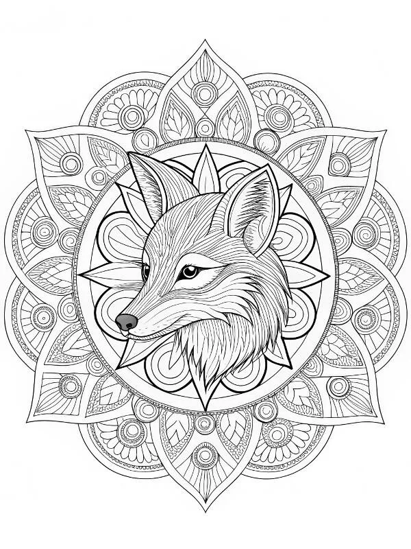 Mandala with Fox Coloring Page
