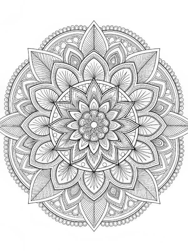Complex Floral Mandala Coloring Page