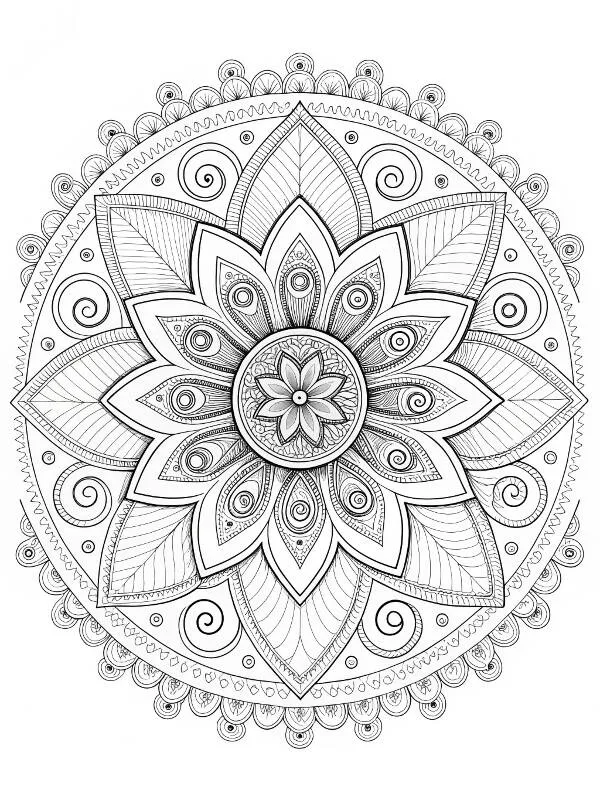 Detailed Floral Mandala Coloring Page