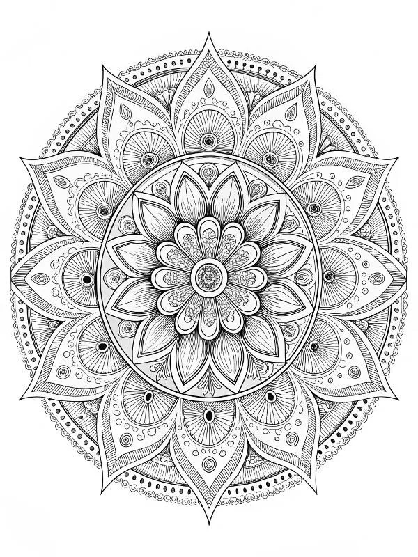 Complex Floral Mandala Coloring Page