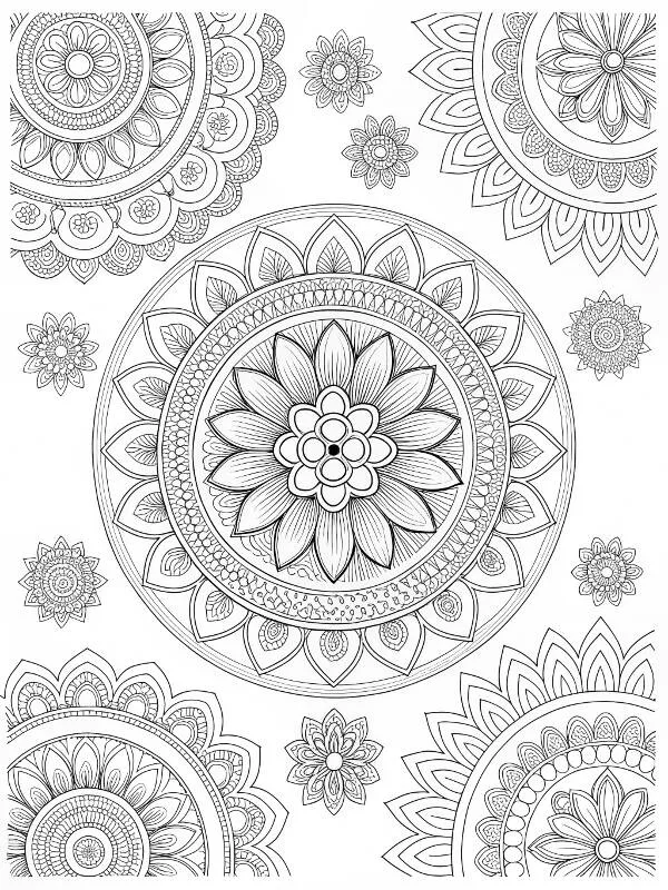 Detailed Floral Mandala Coloring Page
