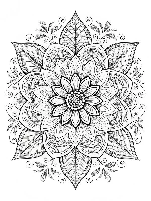 Desenho de Mandala Floral Intricada para Colorir