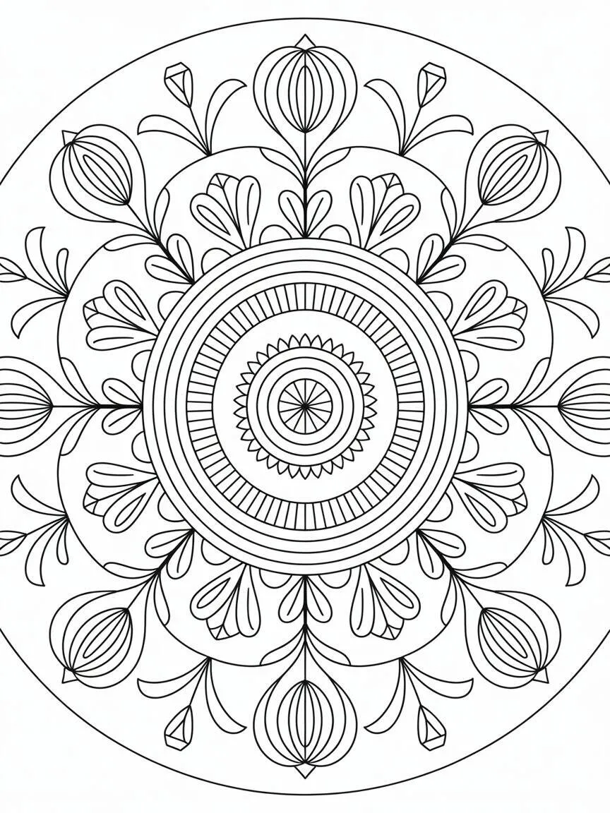 Desenho de Mandala Floral Intrincada para Colorir