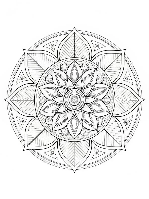 Floral Mandala Drawing with Geometric Patterns to Color