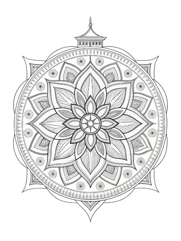 Desenho de Mandala Floral Intricada para Colorir