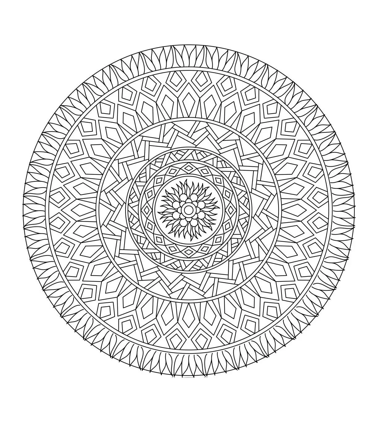 Desenho de Mandala Geométrica para Colorir