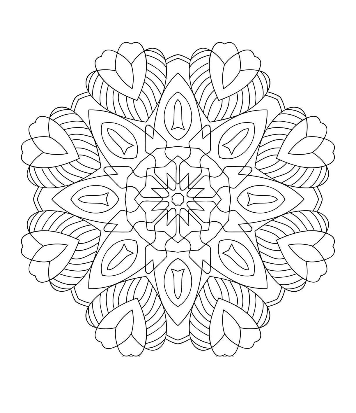 Desenho de Mandala com Padrões de Folhas para Colorir