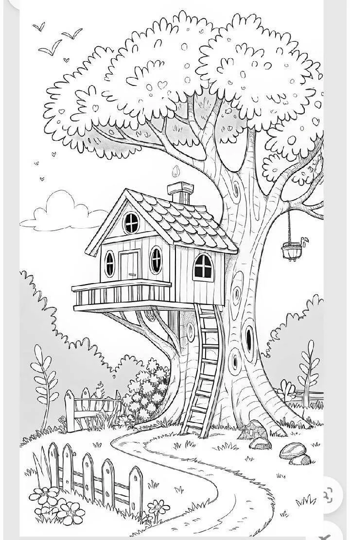 Desenho de Casa na Árvore para Meninos para Colorir