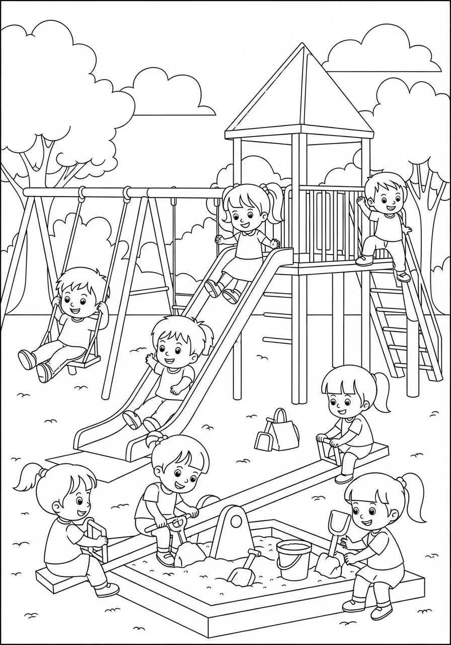 Desenho de Menino Brincando no Parque para Colorir