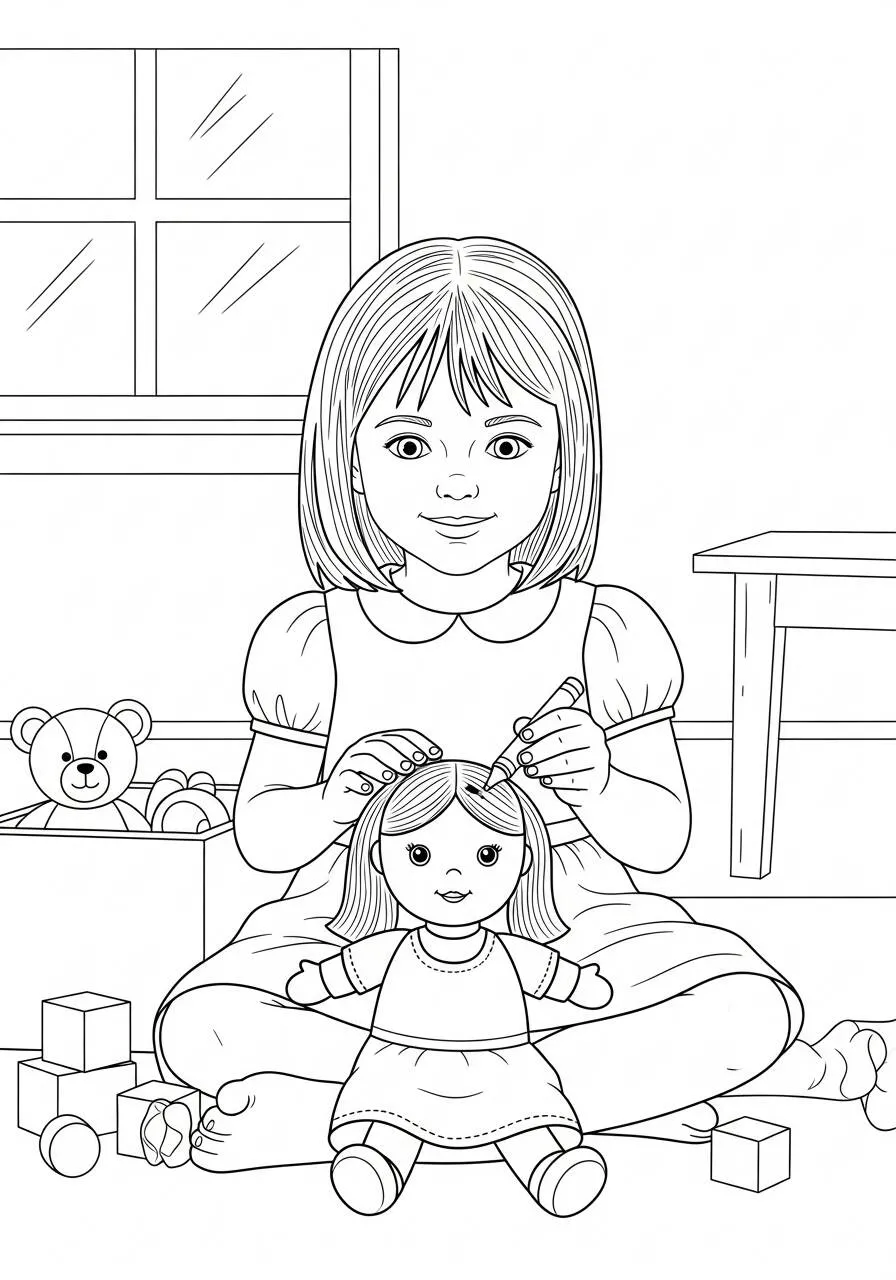 Coloring Page for Children Girl Playing Jump Rope