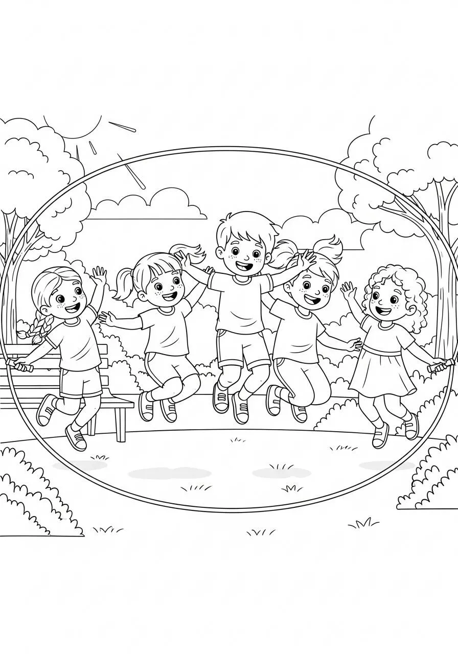 Desenho para Meninos de Crianças Brincando no Parque para Colorir