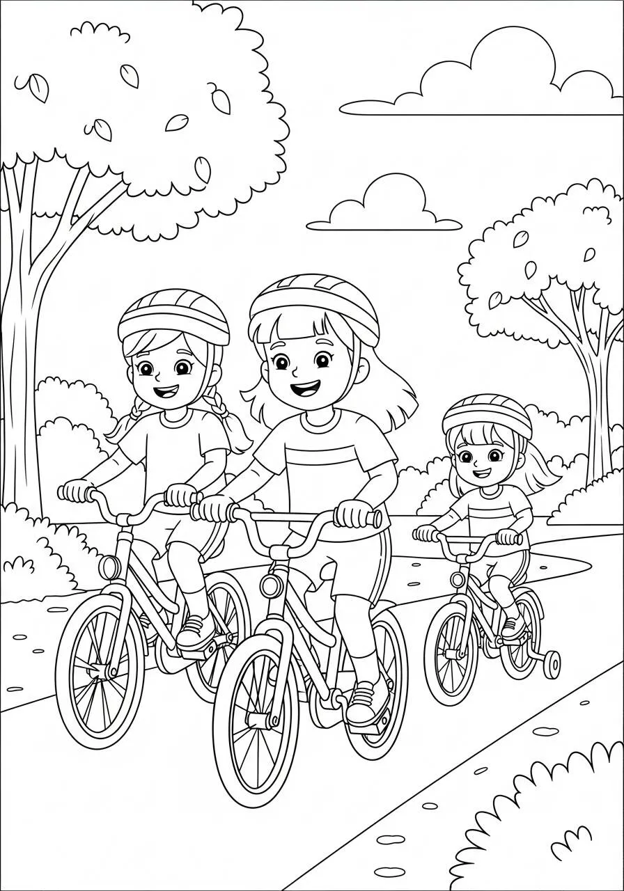 Desenho de Menino Andando de Bicicleta no Parque para Colorir