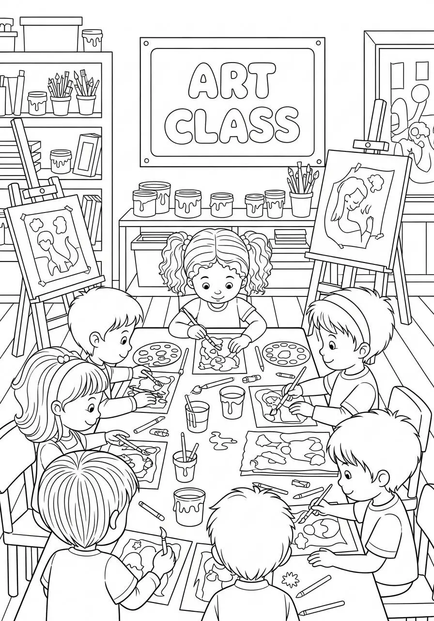 Coloring Page for Boys in Art Class
