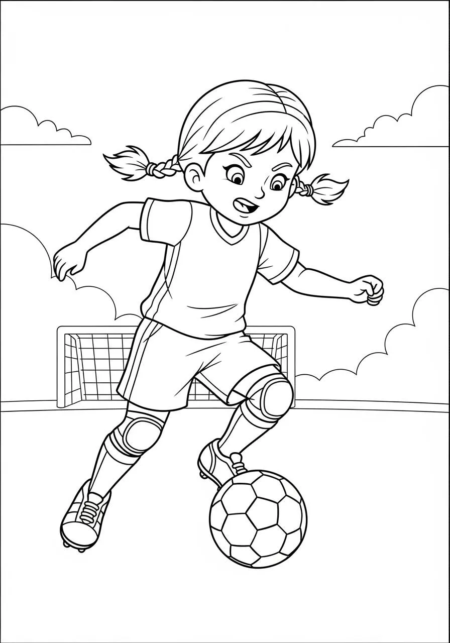 Desenho de Menina Jogando Futebol para Colorir