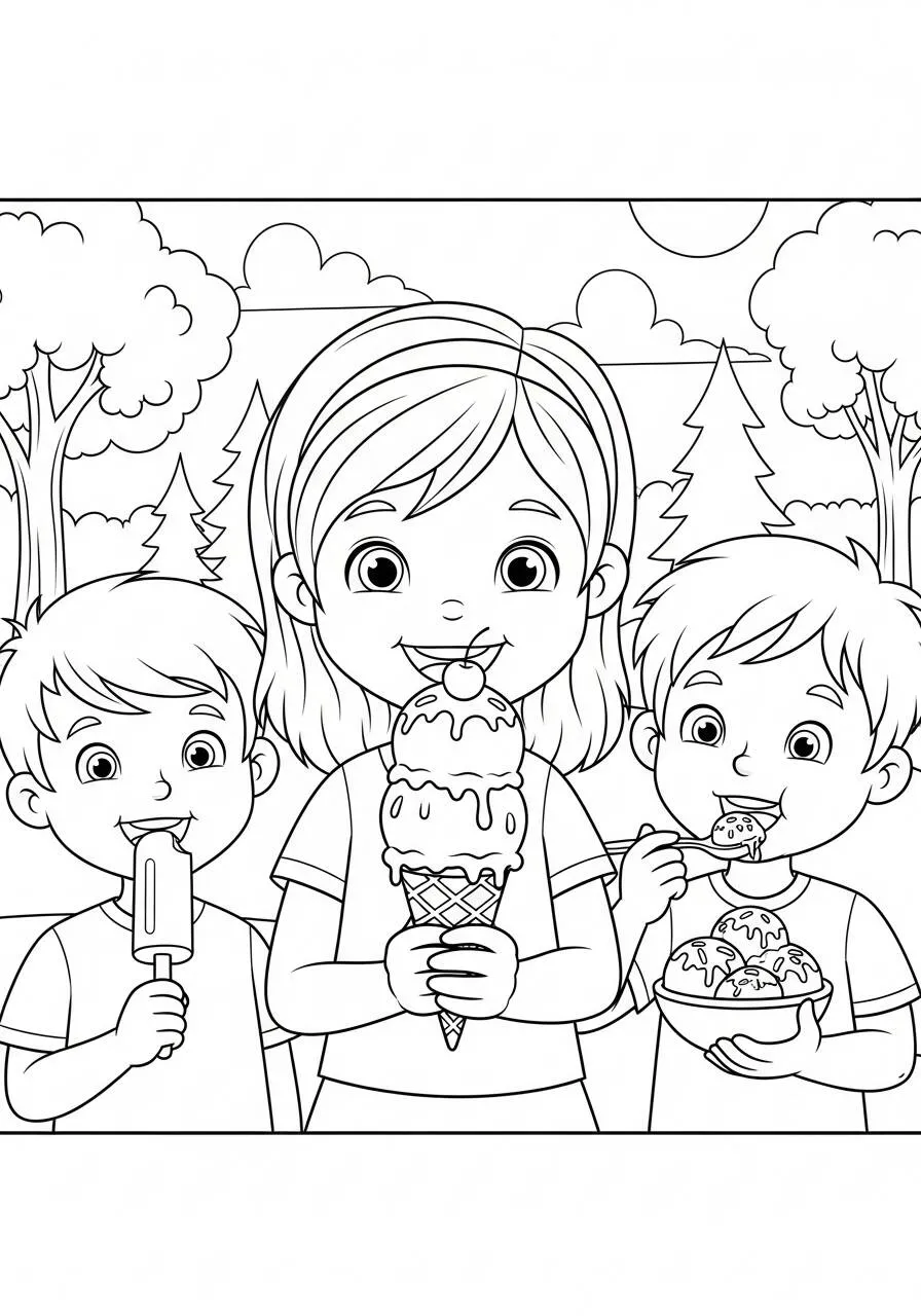 Coloring Page for Children's Boys with Ice Cream