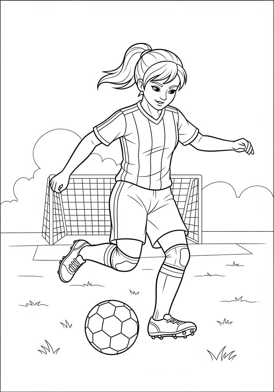 Desenho de Menina Jogando Futebol para Colorir