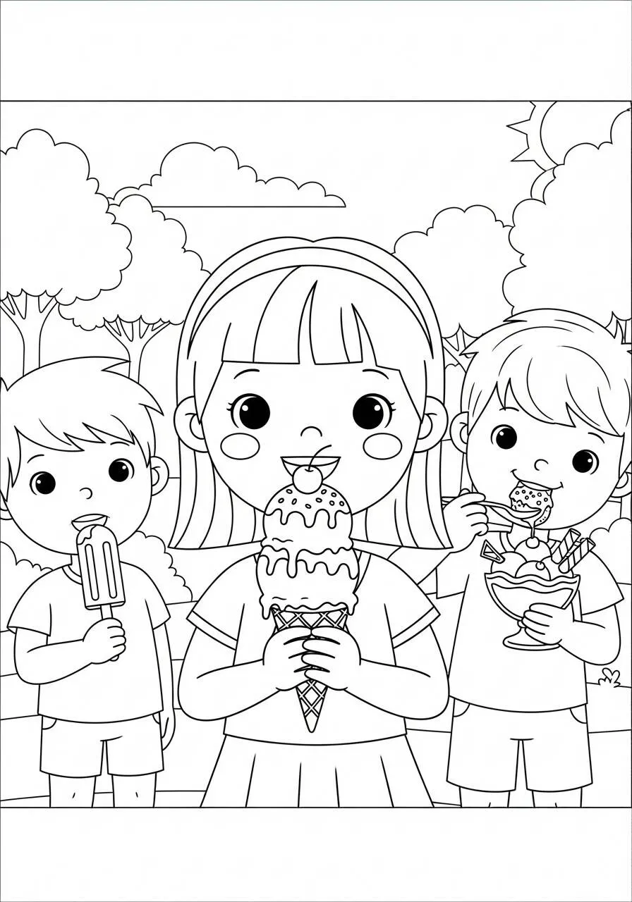 Coloring Page for Children's Boys with Ice Cream