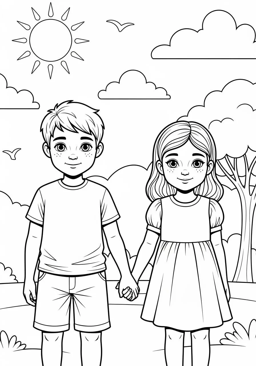 Outdoor Friendship Boys Coloring Page