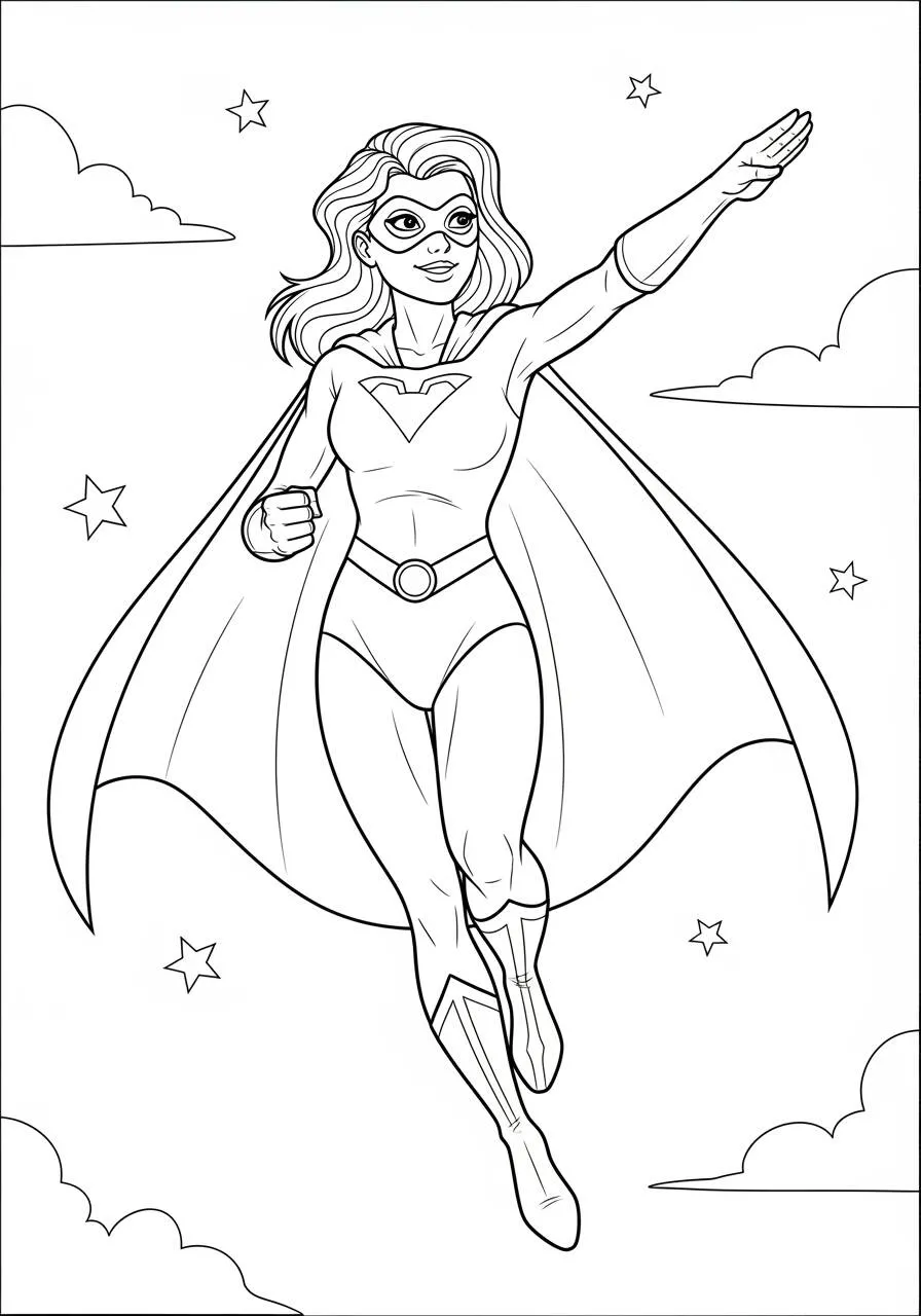 Superhero Girl Flying Coloring Page