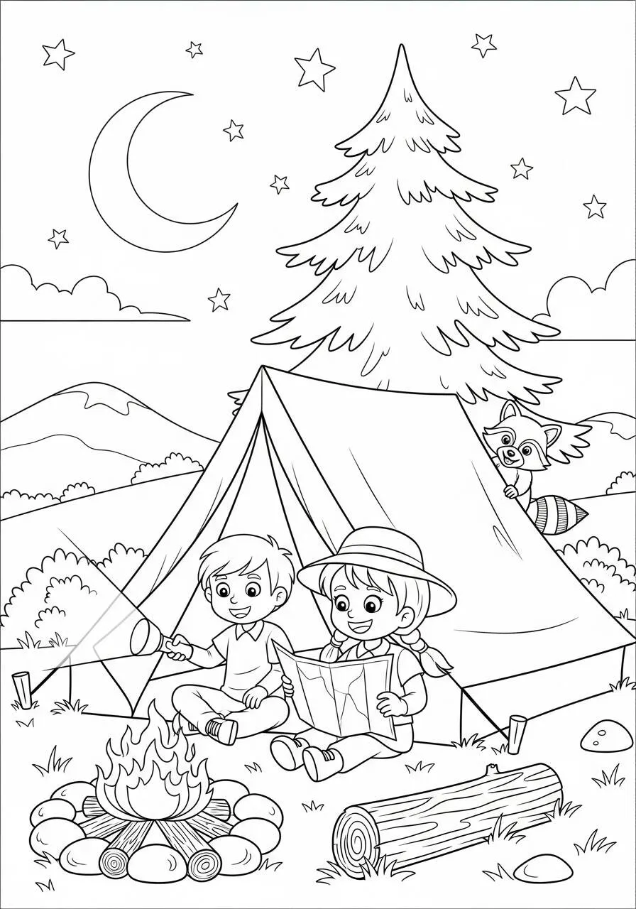 Camping Campfire Coloring Page for Boys
