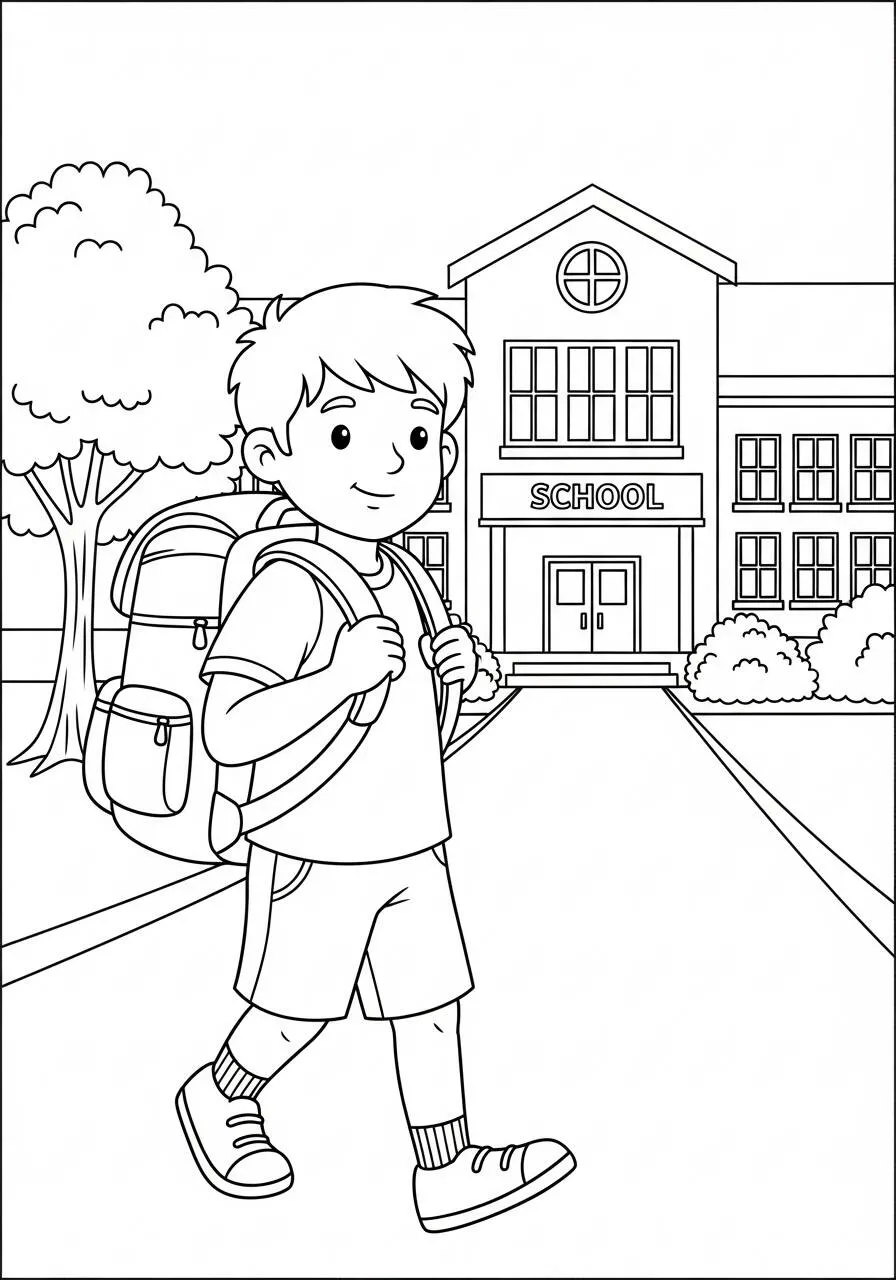 Boy Going to School Coloring Page