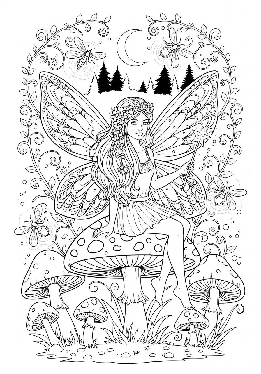 Desenho de Menina Fada com Asas Mágicas para Colorir