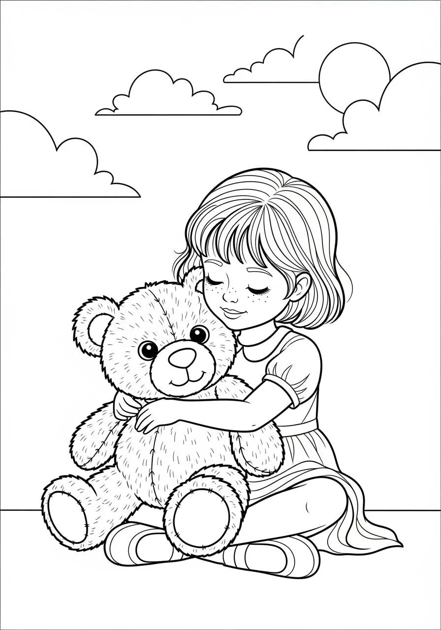 Desenho para Menina com Ursinho de Pelúcia para Colorir
