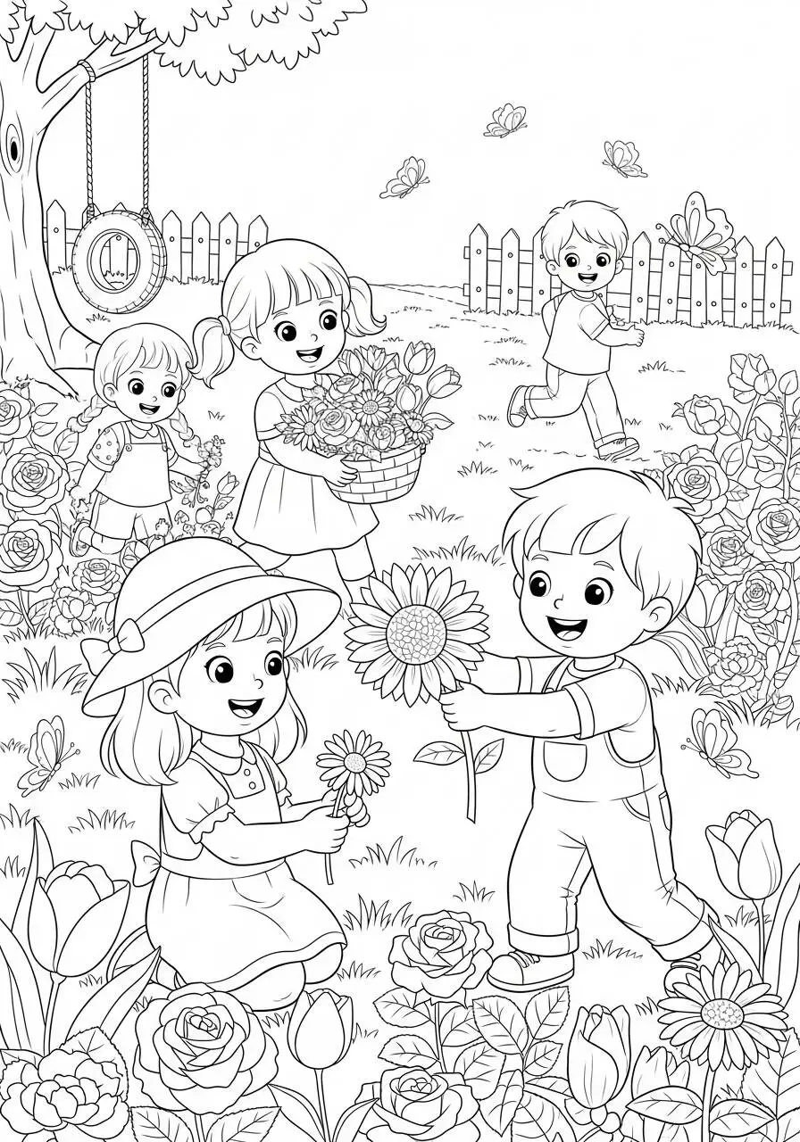 Desenho para Meninos de Jardim Florido para Colorir