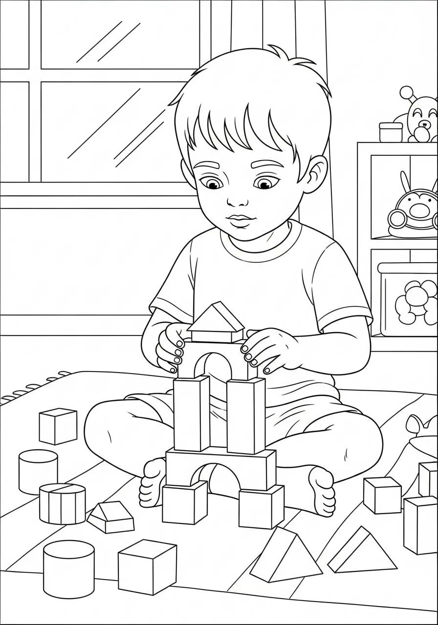 Desenho para Meninos de Construção com Blocos para Colorir