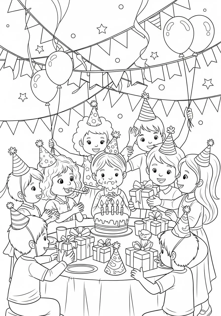 Desenho de Menino em Festa de Aniversário para Colorir