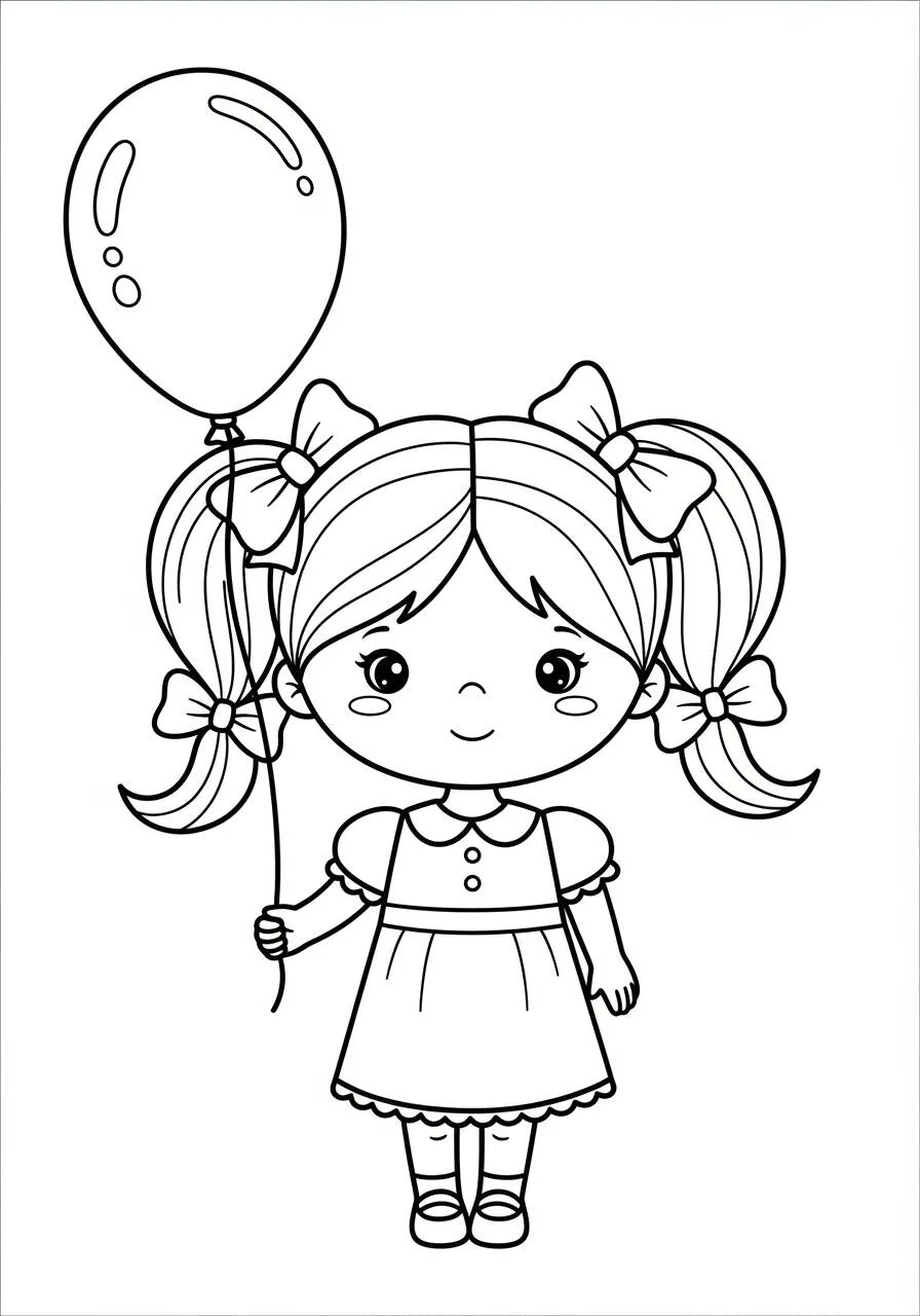 Desenho de Menina com Balão para Colorir