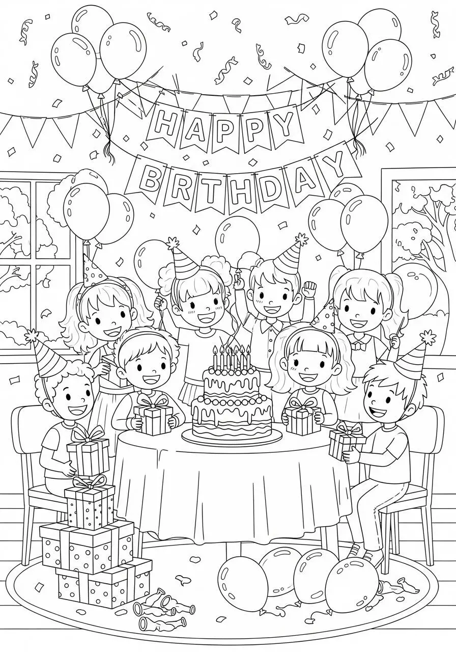Desenho de Festa de Aniversário para Meninas para Colorir