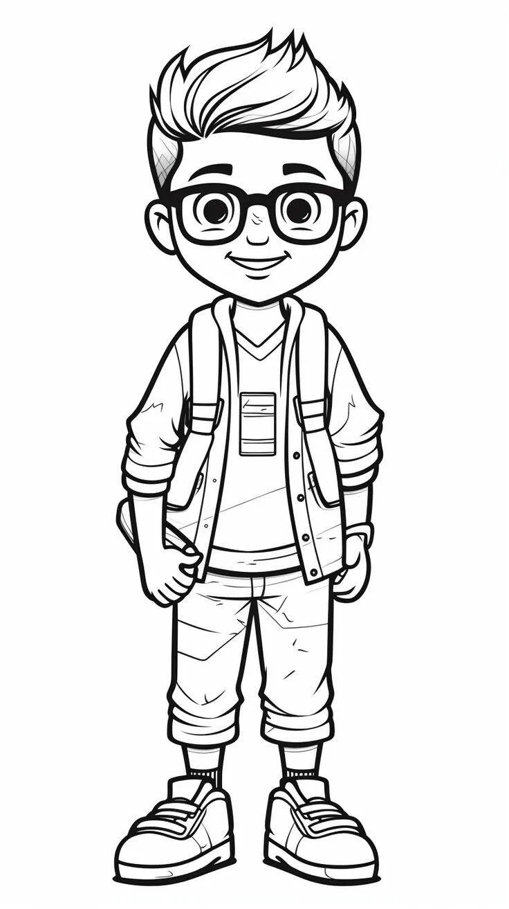 Boy with Backpack Coloring Page