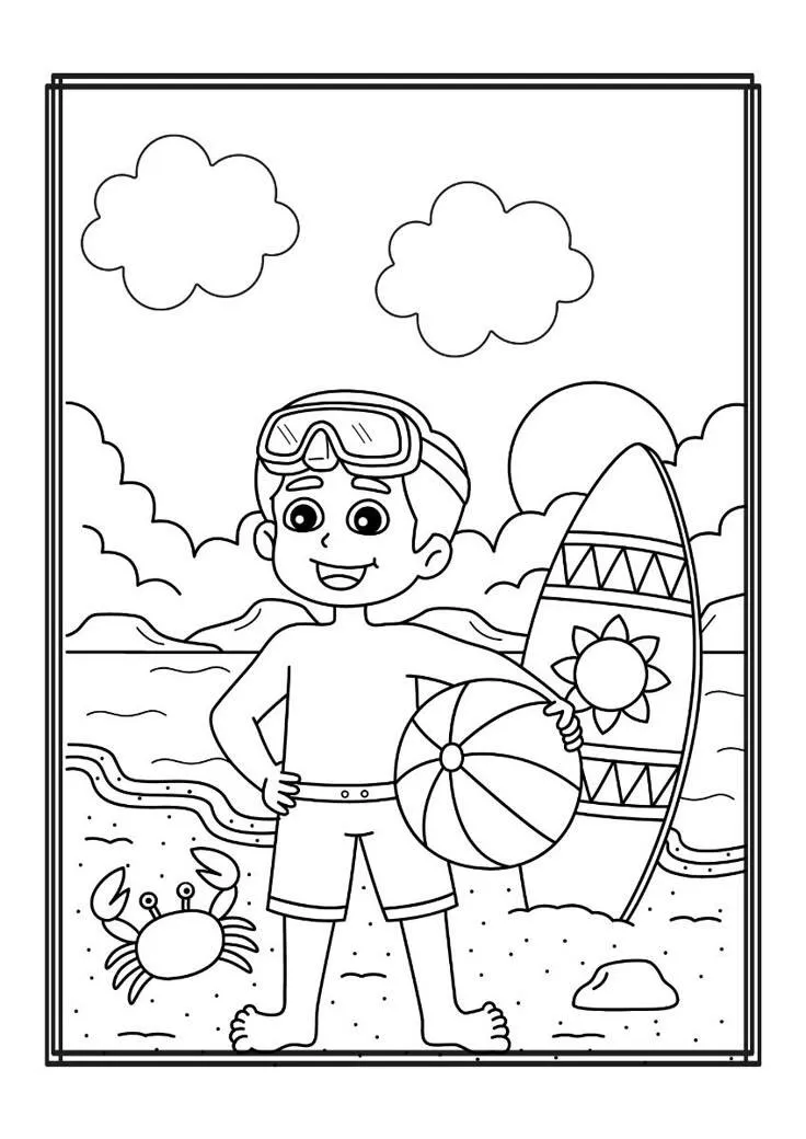 Beach Boys with Surfboard Coloring Page