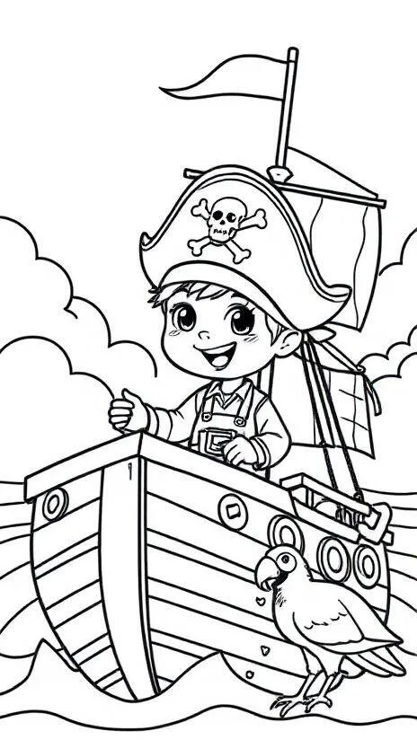 Pirate on a Boat Coloring Page for Boys