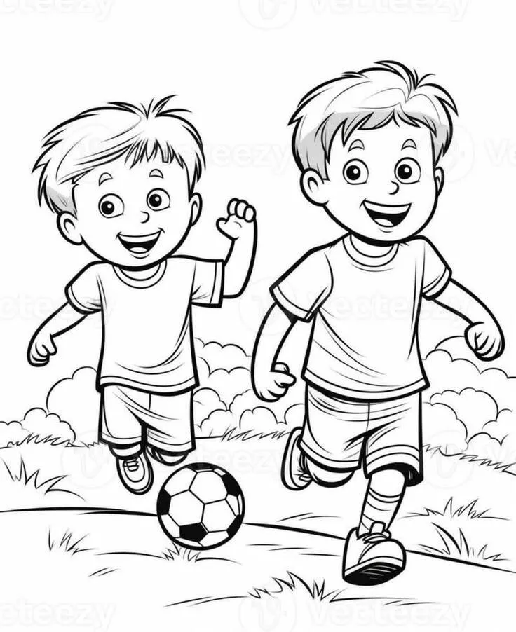 Coloring Page for Boys Playing Football