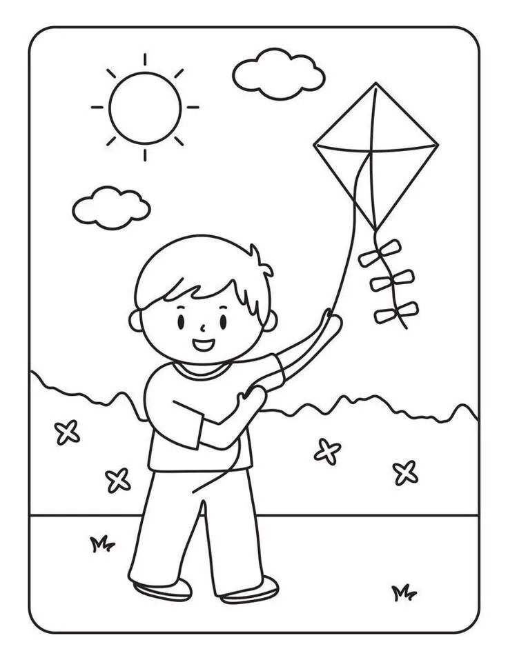 Coloring Page for Kite Boys in the Park