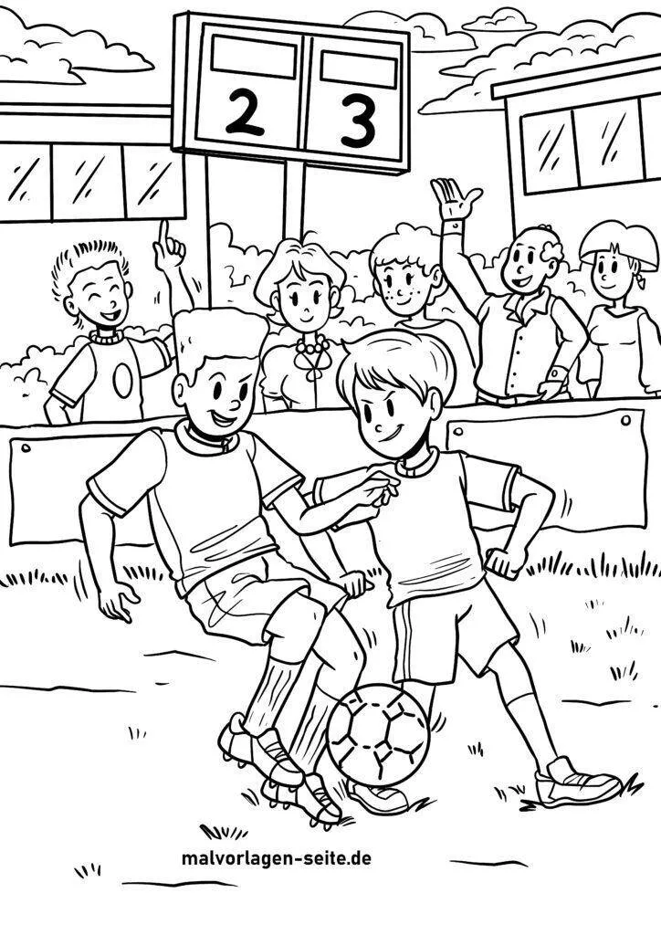 Coloring Page for Football Boys on the Field