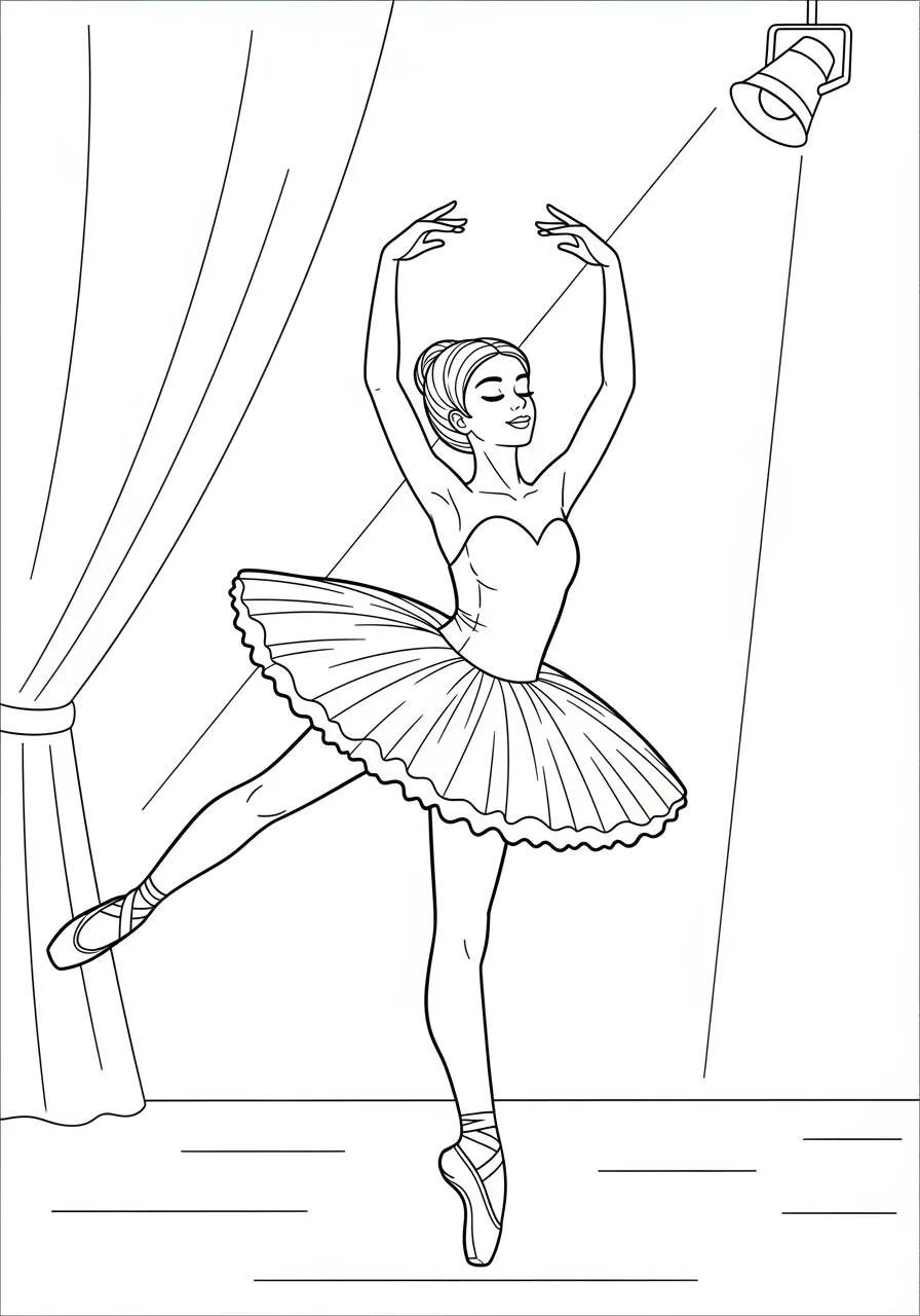 Desenho para Menina de Bailarina no Palco para Colorir