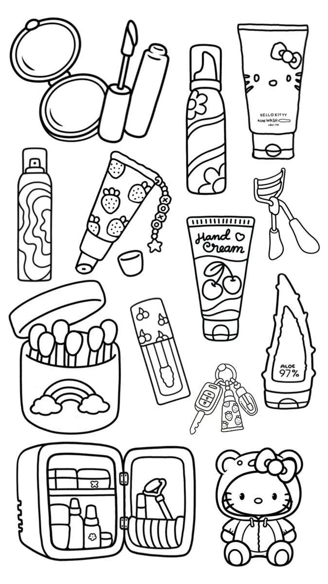 Desenho para Menina com Produtos de Beleza para Colorir