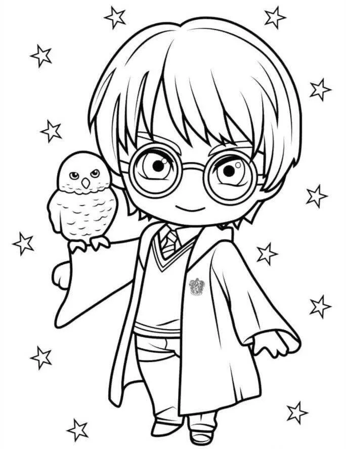 Wizard with Owl Coloring Page for Boys