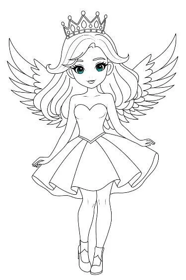 Desenho para Menina de Anjo com Coroa para Colorir