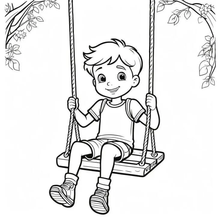 Boy on the Swing Coloring Page