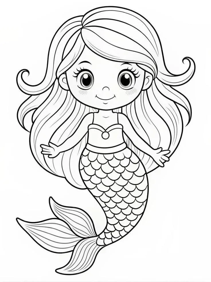 Desenho para Menina de Sereia Encantadora para Colorir