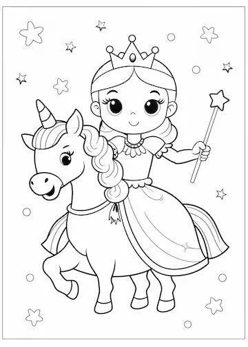 Desenho para Menina de Princesa com Unicórnio Mágico para Colorir
