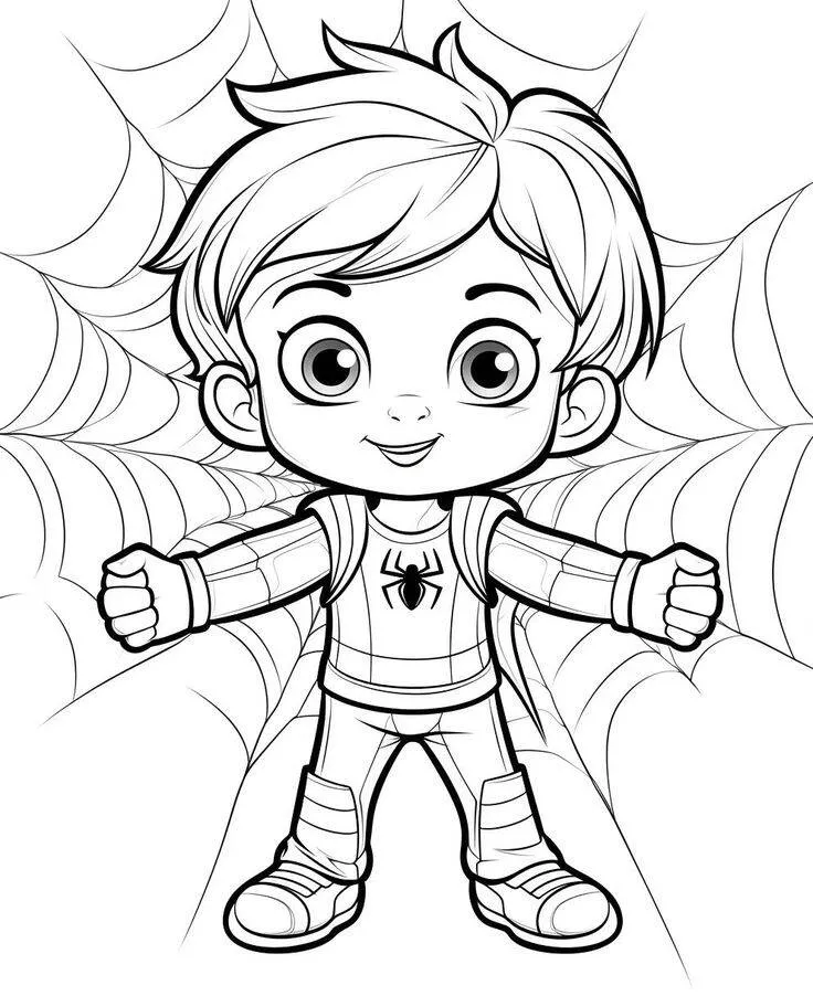 Desenho para Meninos de Super Herói com Teia para Colorir