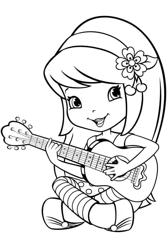 Desenho para Menina Tocando Violão para Colorir