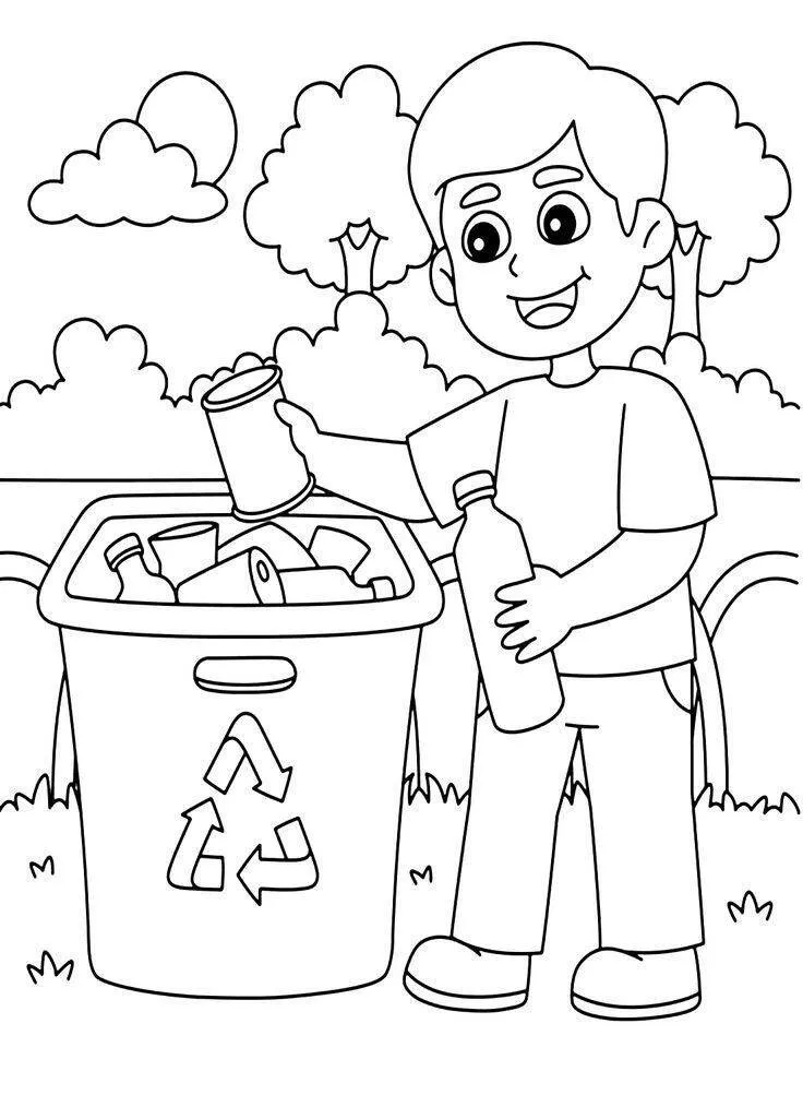 Desenho para Meninos Reciclando Lixo para Colorir